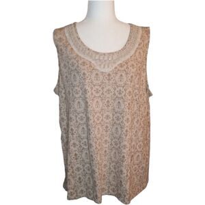 CJ Banks Sleeveless Tank Embellished Scoop Neckline Taupe Tan Size 2X